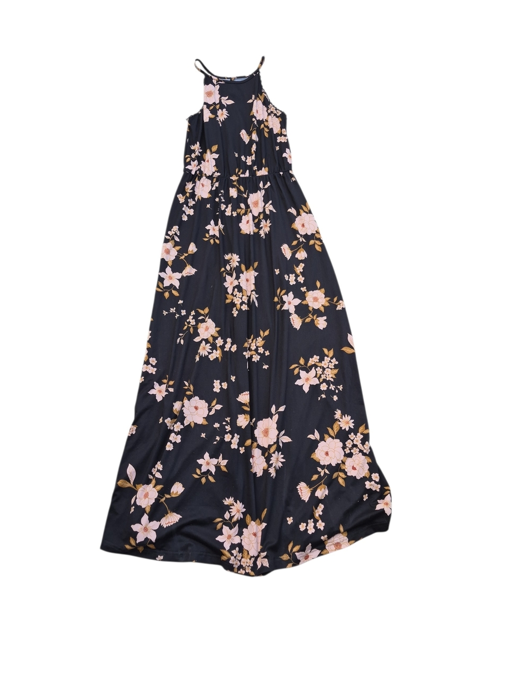 French Grey Navy Maxi Skirt with Pink Floral Print
